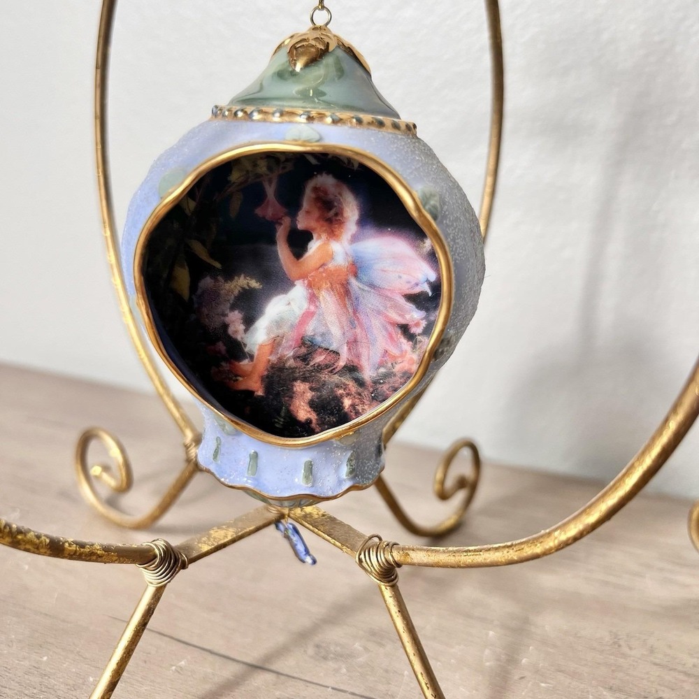 Vtg Bradford Exchange Fairy Ornament Set w/ Gold Stands Butterfly Detail 3-Piece - Picture 6 of 11